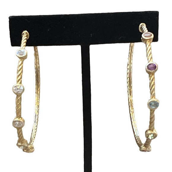 ONE Judith Ripka Sterling Gold Clad MultiColor Gemstones 2" Hoop Pierced Earring - Picture 11 of 11